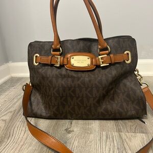 Michael Kors Dark Brown Satchel with Tan Accents
